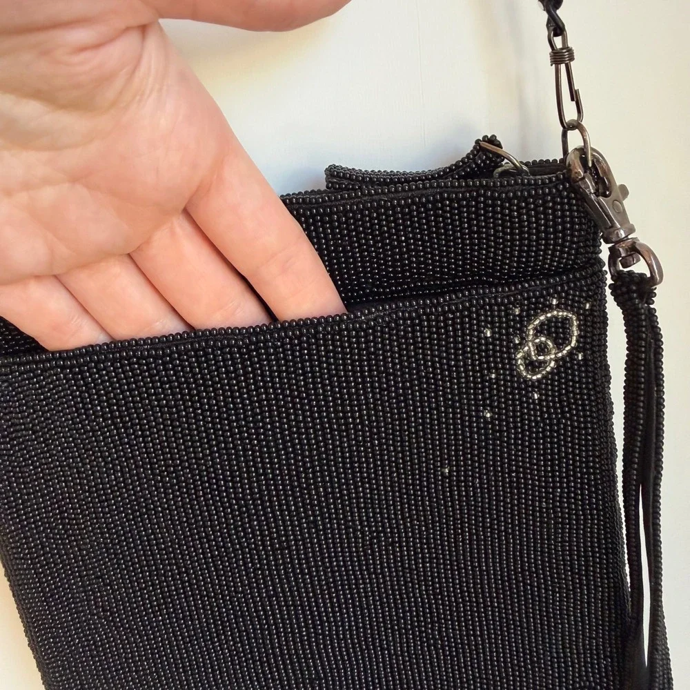 Mary Frances Touch of Bubbly Beaded Bag‎ Black Rhinestone Fringe Novelty Purse